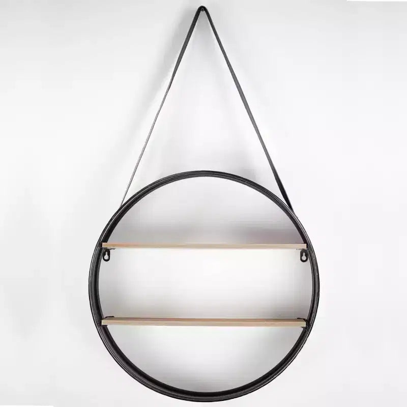 Mensola da parete rotonda sospesa in metallo e legno marrone da 33" - American Art Decor: Contenitore moderno per curiosità, nessun montaggio