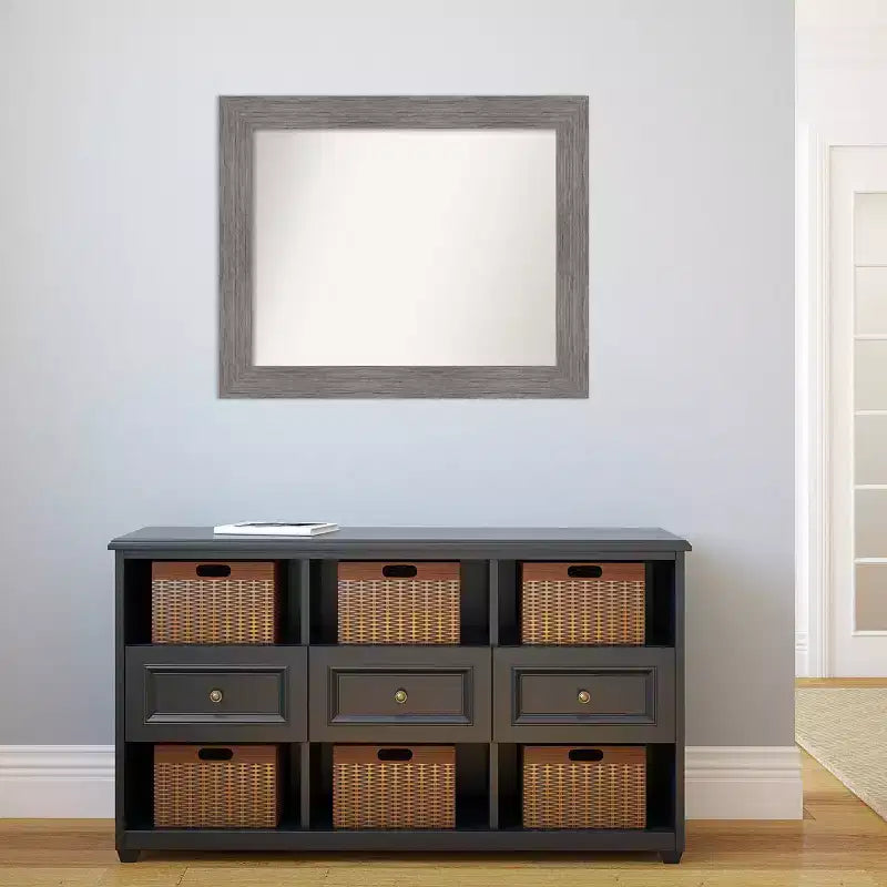 Specchio da parete grigio a doghe gessate non smussate 34" X 28" - : Rettangolare moderno, include l'hardware di montaggio