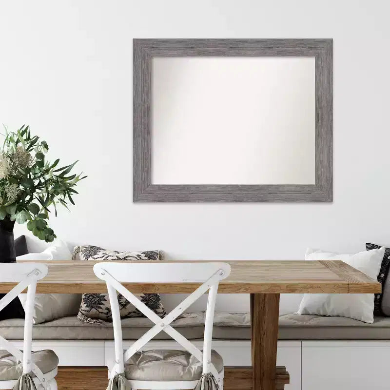 Specchio da parete grigio a doghe gessate non smussate 34" X 28" - : Rettangolare moderno, include l'hardware di montaggio