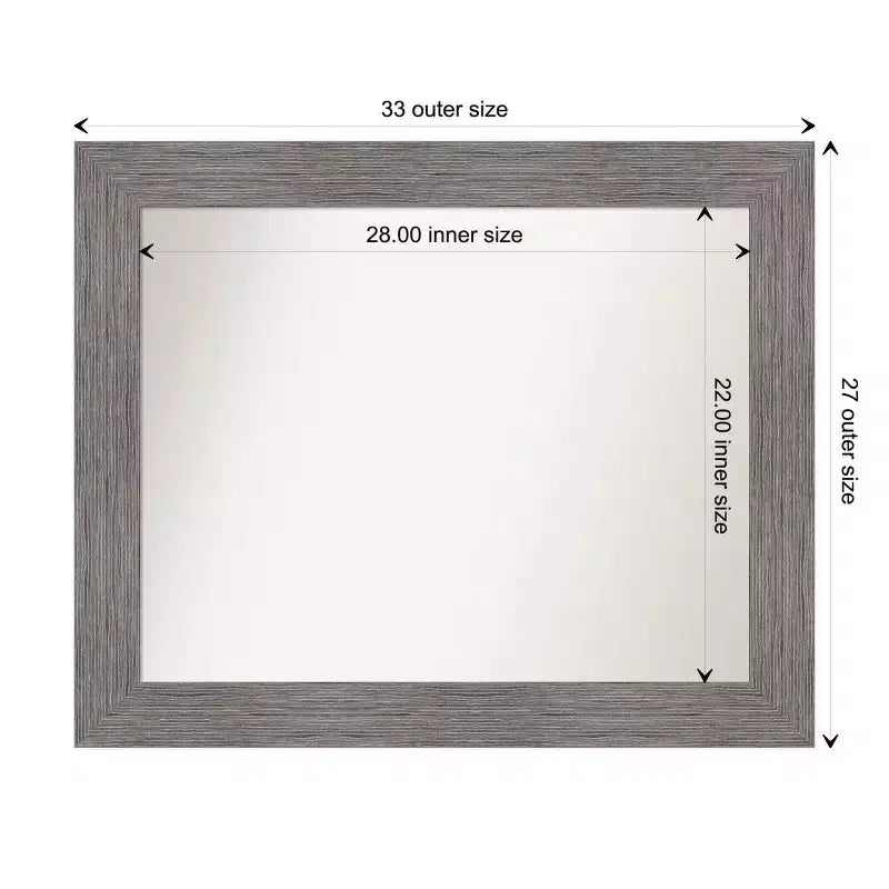 Specchio da parete grigio a doghe gessate non smussate 34" X 28" - : Rettangolare moderno, include l'hardware di montaggio