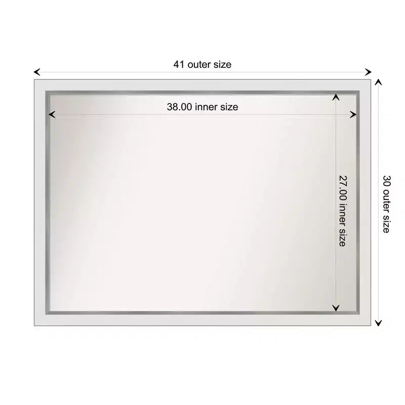 Specchio da parete per bagno stretto Eva senza smussature, 41" X 30", bianco/argento