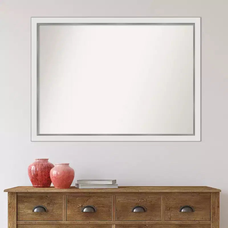 Specchio da parete per bagno stretto Eva senza smussature, 41" X 30", bianco/argento