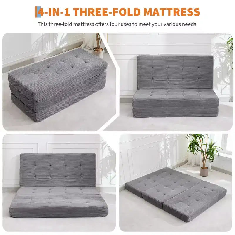 Materasso tri-fold da 6 pollici, letto matrimoniale a divano a pavimento, pieghevole con schiuma di supporto ad alta densità