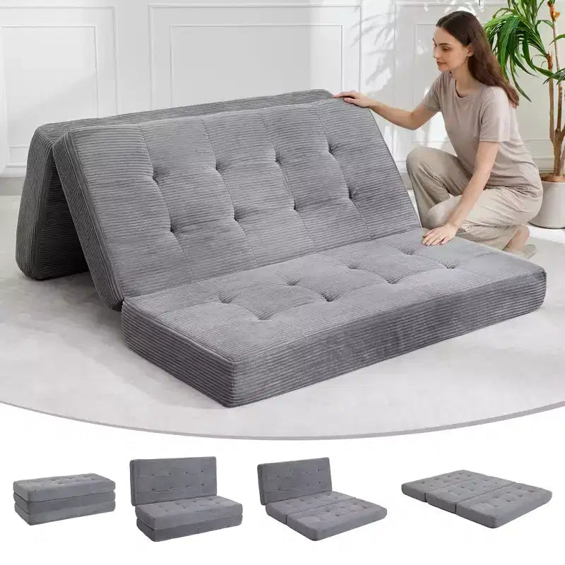 Materasso tri-fold da 6 pollici, letto matrimoniale a divano a pavimento, pieghevole con schiuma di supporto ad alta densità