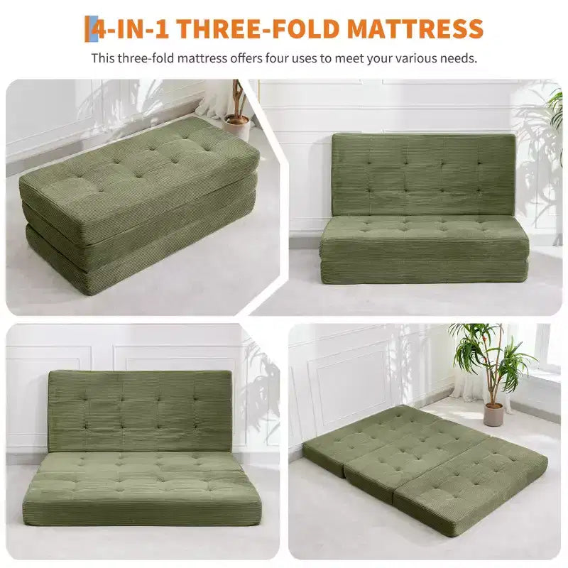 Materasso tri-fold da 6 pollici, letto matrimoniale a divano a pavimento, pieghevole con schiuma di supporto ad alta densità