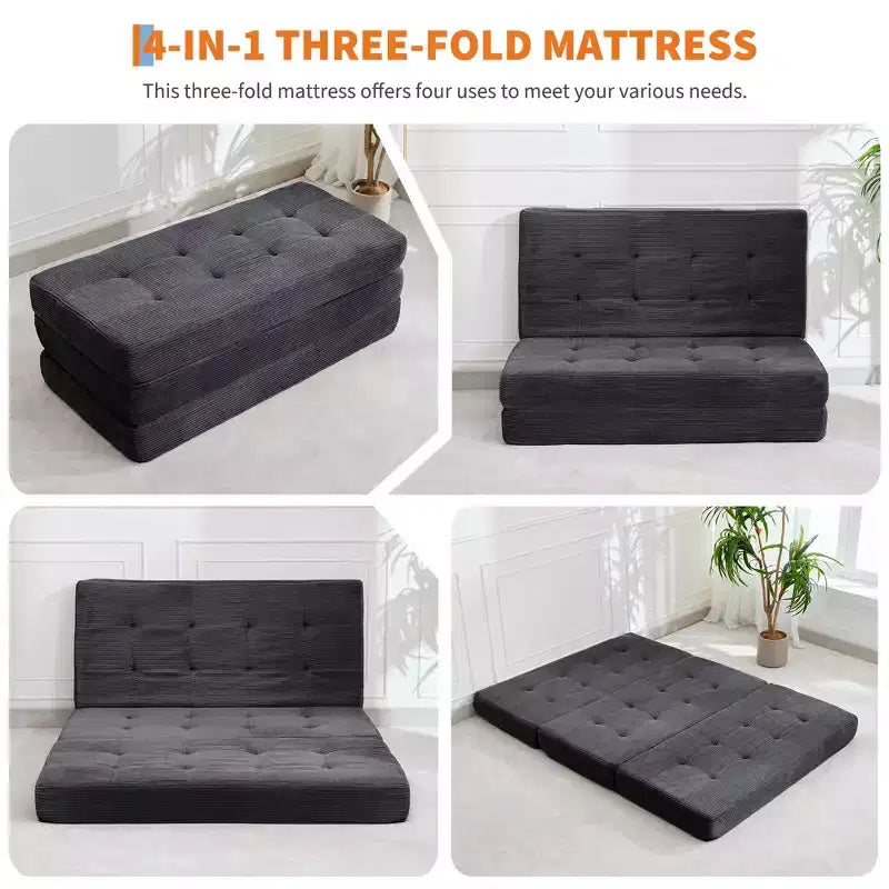 Materasso tri-fold da 6 pollici, letto matrimoniale a divano a pavimento, pieghevole con schiuma di supporto ad alta densità