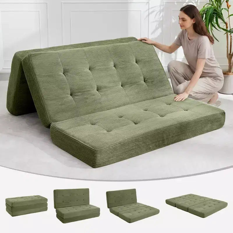 Materasso tri-fold da 6 pollici, letto matrimoniale a divano a pavimento, pieghevole con schiuma di supporto ad alta densità