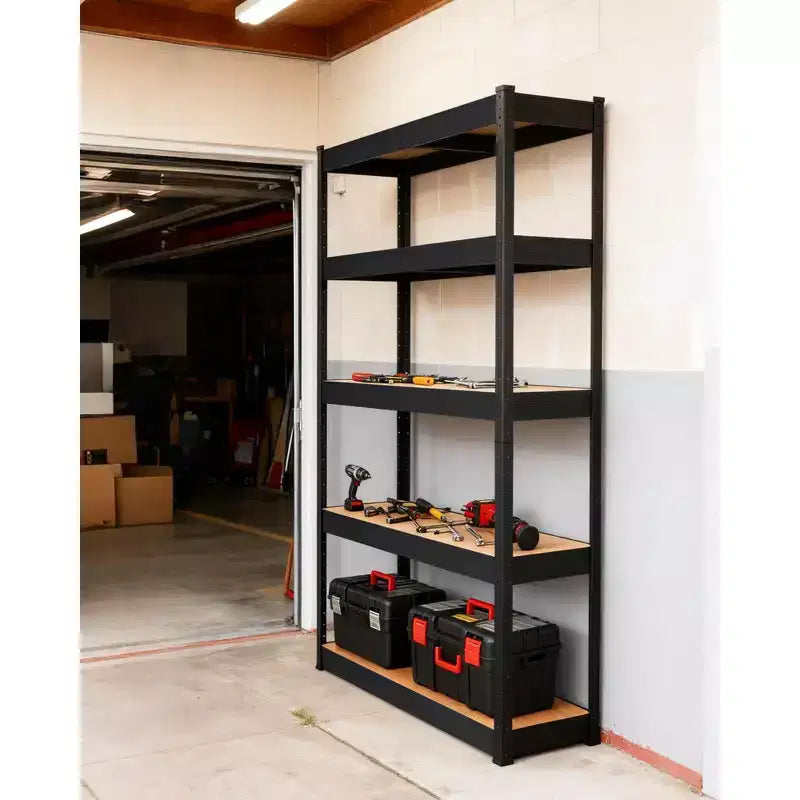 Scaffale da garage 36x18x72, scaffali regolabili in metallo resistente, scaffalatura a 5 ripiani, capacità 2500 libbre, acciaio di livello industriale con pannelli in MDF