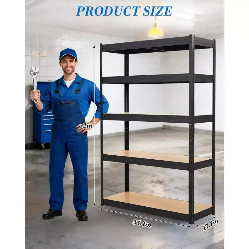 Scaffale da garage 36x18x72, scaffali regolabili in metallo resistente, scaffalatura a 5 ripiani, capacità 2500 libbre, acciaio di livello industriale con pannelli in MDF