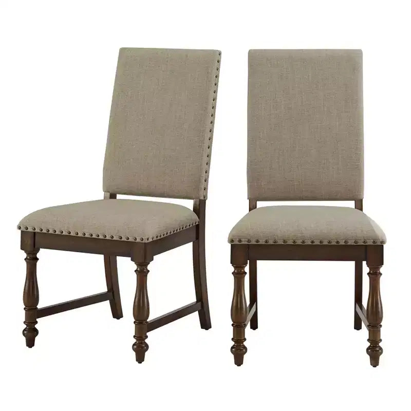 Sedia da pranzo tradizionale in legno rivestita con borchie (set da 2)