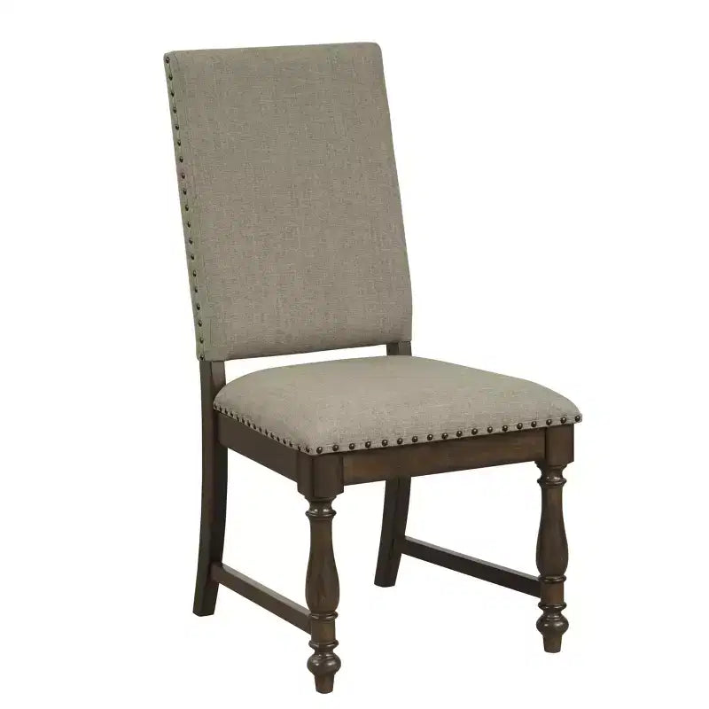 Sedia da pranzo tradizionale in legno rivestita con borchie (set da 2)