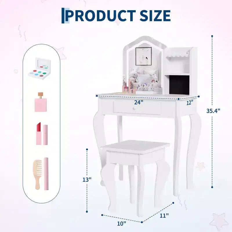 Set Tocador per Bambine con Sgabello (3-8 anni) - ideale per Camera da Letto o Stanza dei Giochi