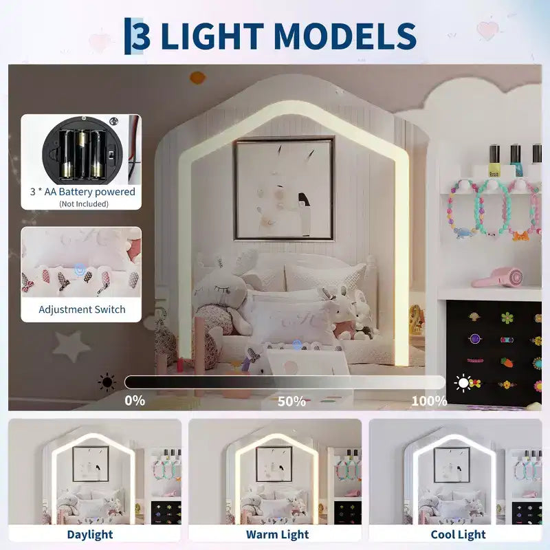 Set Tocador per Bambine con Sgabello (3-8 anni) - ideale per Camera da Letto o Stanza dei Giochi