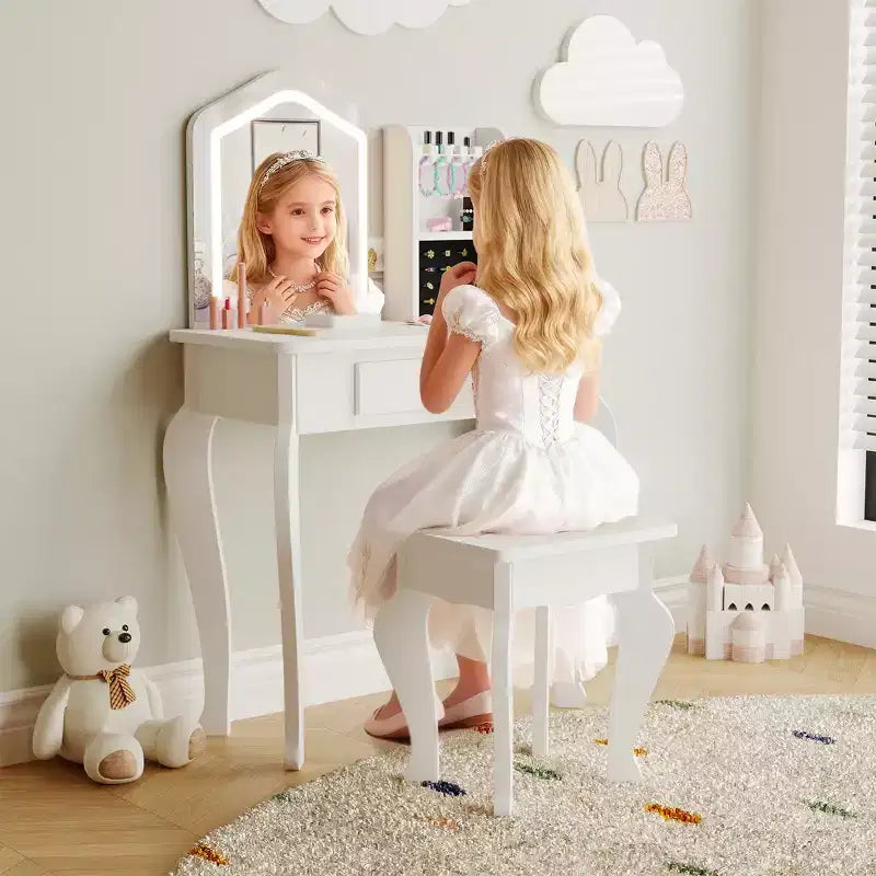 Set Tocador per Bambine con Sgabello (3-8 anni) - ideale per Camera da Letto o Stanza dei Giochi