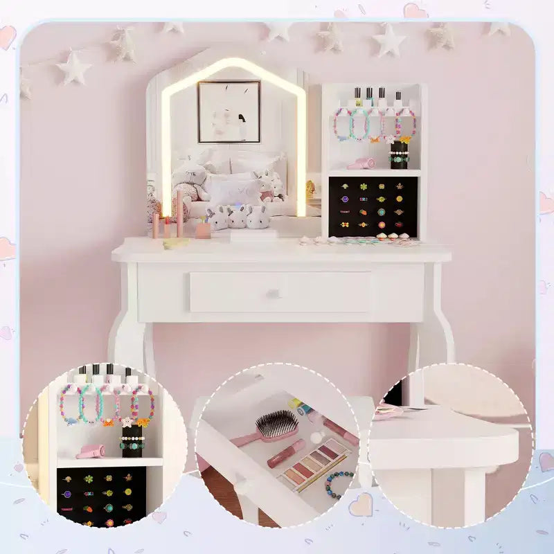 Set Tocador per Bambine con Sgabello (3-8 anni) - ideale per Camera da Letto o Stanza dei Giochi