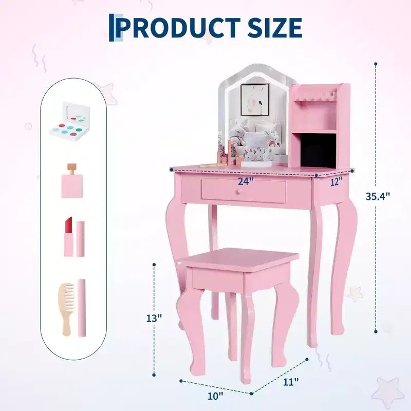 Set Tocador per Bambine con Sgabello (3-8 anni) - ideale per Camera da Letto o Stanza dei Giochi