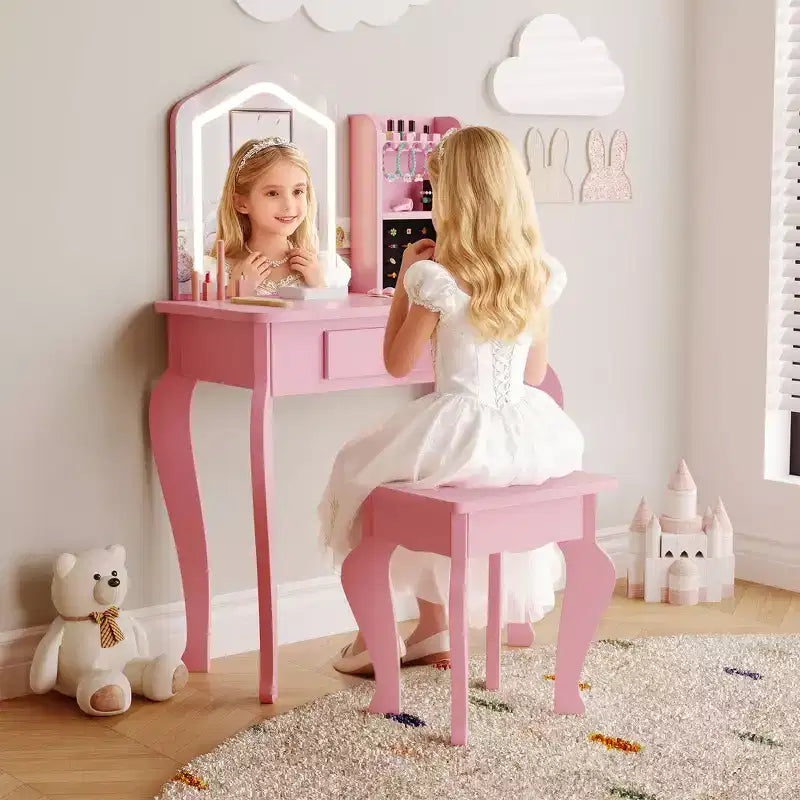 Set Tocador per Bambine con Sgabello (3-8 anni) - ideale per Camera da Letto o Stanza dei Giochi