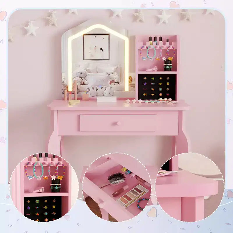 Set Tocador per Bambine con Sgabello (3-8 anni) - ideale per Camera da Letto o Stanza dei Giochi