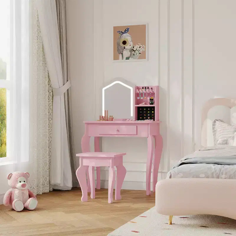 Set Tocador per Bambine con Sgabello (3-8 anni) - ideale per Camera da Letto o Stanza dei Giochi