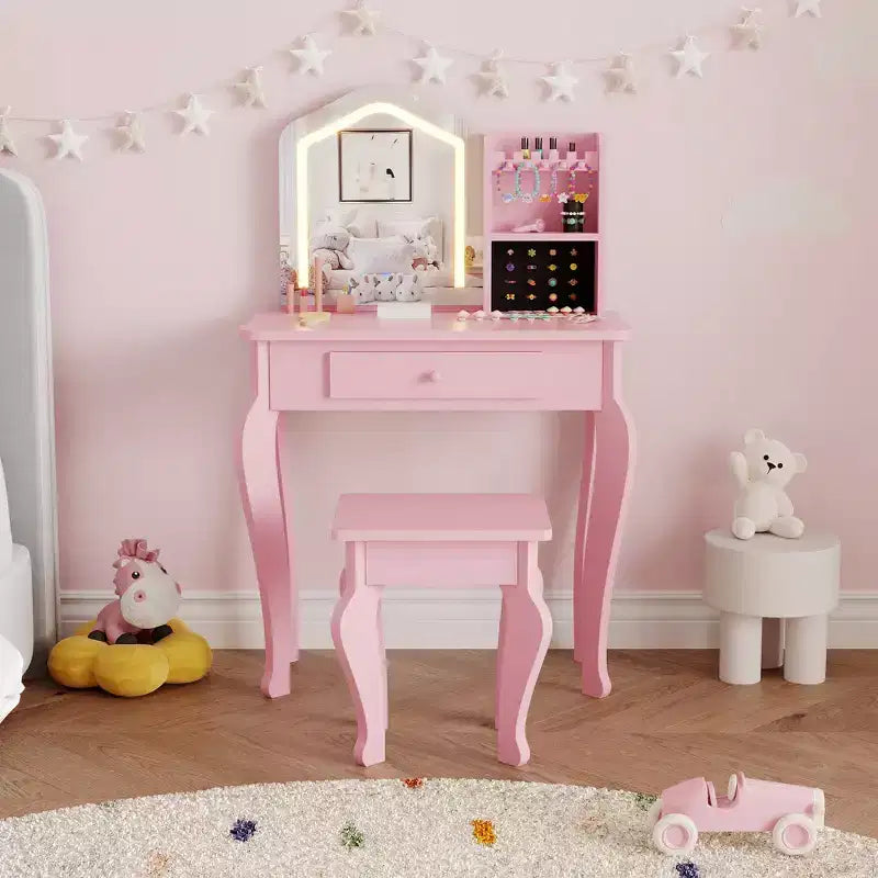Kids Vanity Set with Stool for Little Girls Ages 3-8-Ideal for Bedroom or Playroom