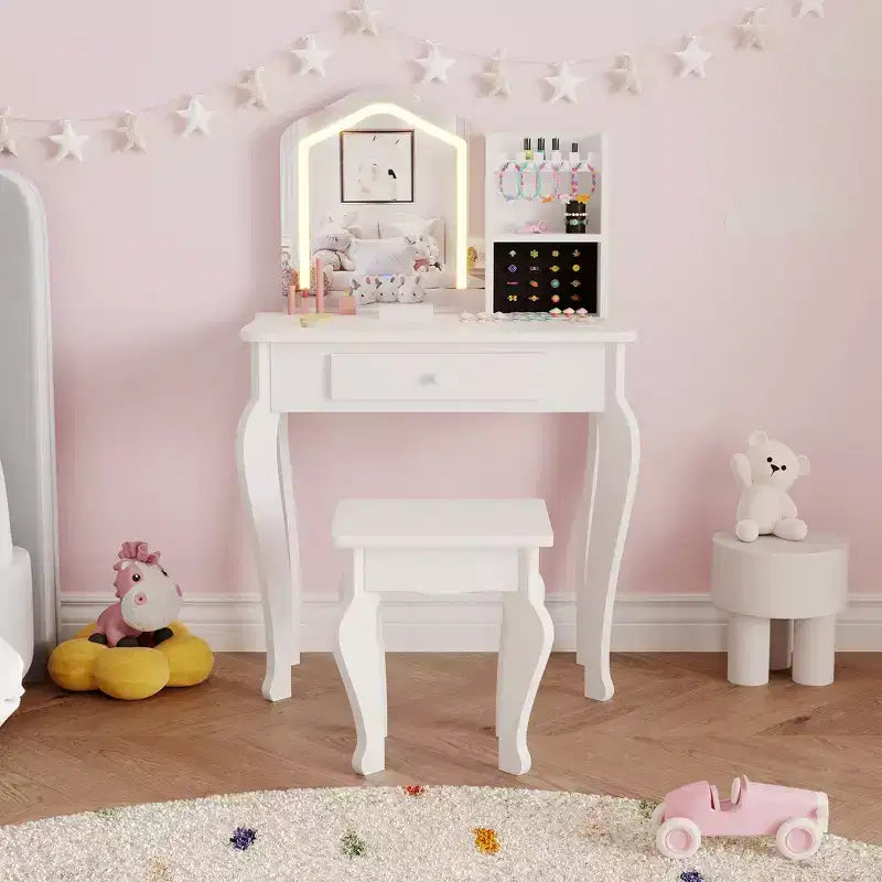 Set Tocador per Bambine con Sgabello (3-8 anni) - ideale per Camera da Letto o Stanza dei Giochi
