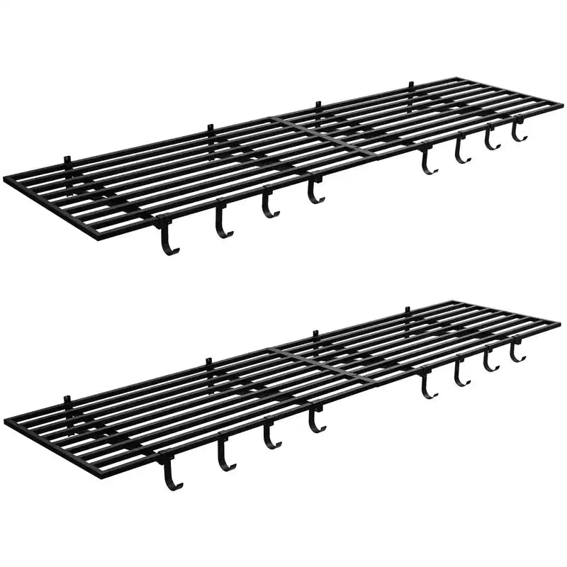 Scaffali a muro per garage resistenti, confezione da 2, 60x120 cm, ripiano in metallo montato a parete con ganci, capacità di 90 kg ciascuno, salvaspazio per garage/officina/casa, facile installazione