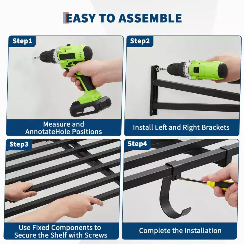 Scaffali a muro per garage resistenti, confezione da 2, 60x120 cm, ripiano in metallo montato a parete con ganci, capacità di 90 kg ciascuno, salvaspazio per garage/officina/casa, facile installazione