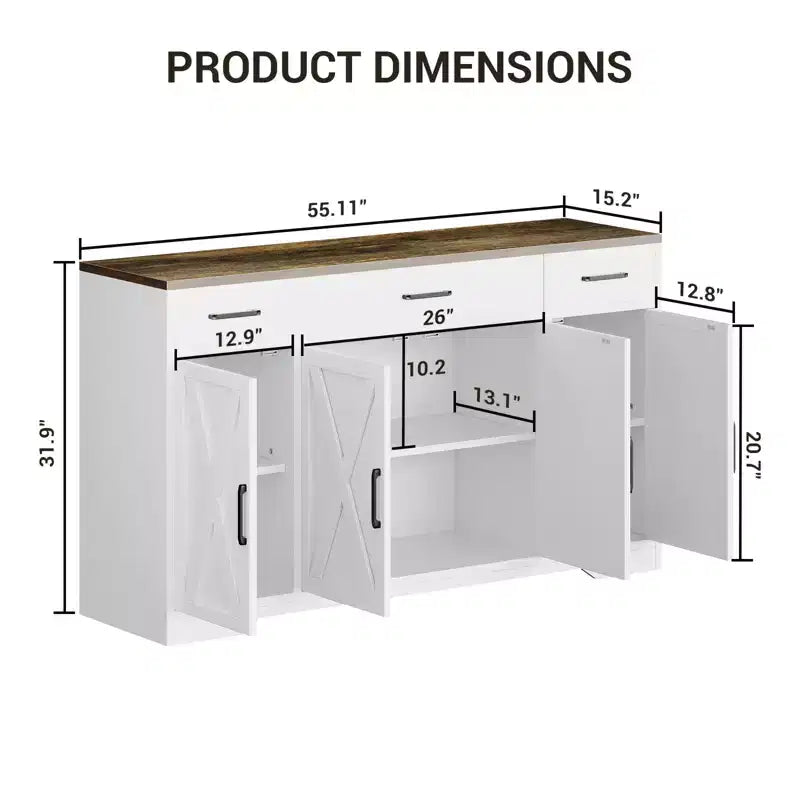 Madia Credenza Contenitore con Cassetti, Mobile Bar Grande da 140cm in Legno con Scaffali e Ante per Cucina Sala da Pranzo Soggiorno