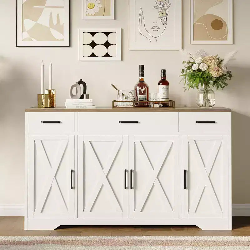 Madia Credenza Contenitore con Cassetti, Mobile Bar Grande da 140cm in Legno con Scaffali e Ante per Cucina Sala da Pranzo Soggiorno
