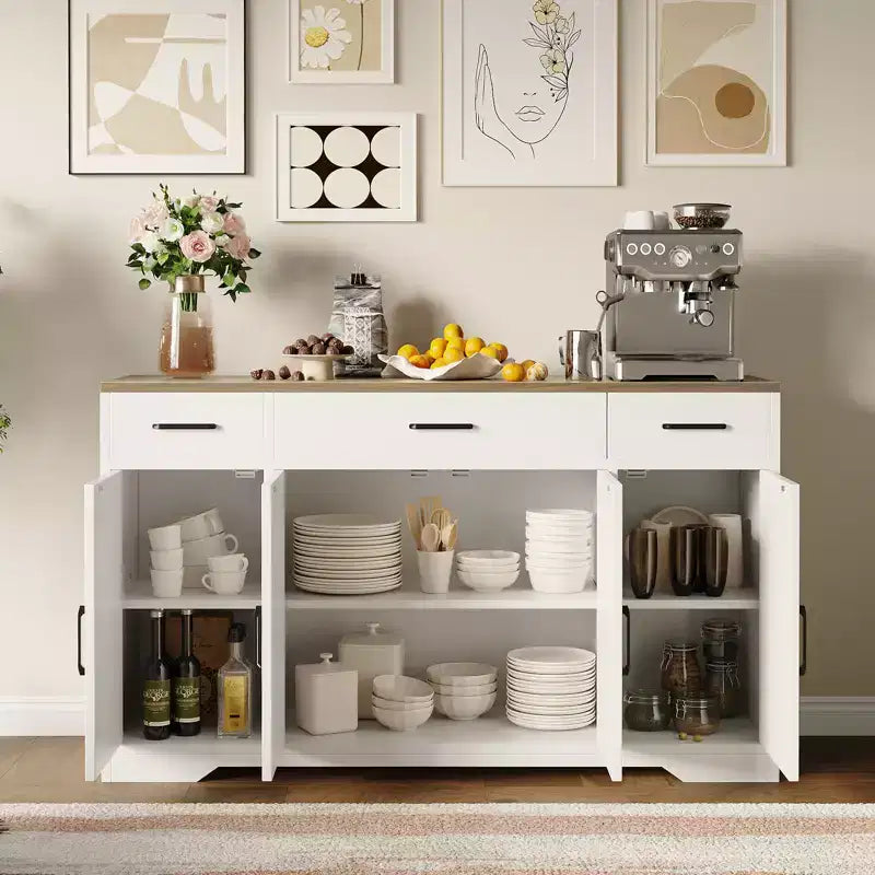Madia Credenza Contenitore con Cassetti, Mobile Bar Grande da 140cm in Legno con Scaffali e Ante per Cucina Sala da Pranzo Soggiorno