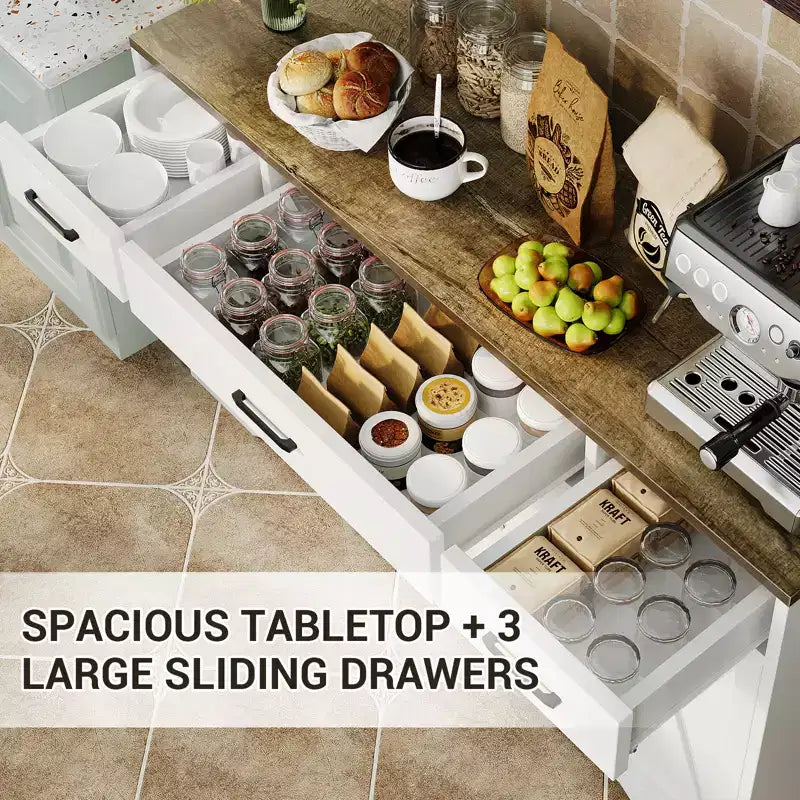 Madia Credenza Contenitore con Cassetti, Mobile Bar Grande da 140cm in Legno con Scaffali e Ante per Cucina Sala da Pranzo Soggiorno
