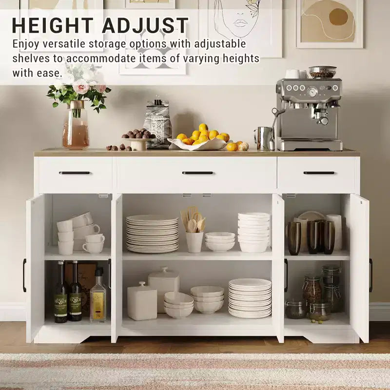 Madia Credenza Contenitore con Cassetti, Mobile Bar Grande da 140cm in Legno con Scaffali e Ante per Cucina Sala da Pranzo Soggiorno