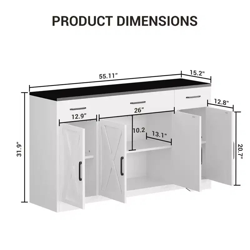 Madia Credenza Contenitore con Cassetti, Mobile Bar Grande da 140cm in Legno con Scaffali e Ante per Cucina Sala da Pranzo Soggiorno