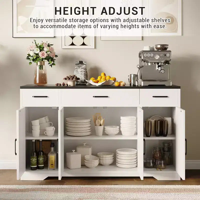 Madia Credenza Contenitore con Cassetti, Mobile Bar Grande da 140cm in Legno con Scaffali e Ante per Cucina Sala da Pranzo Soggiorno