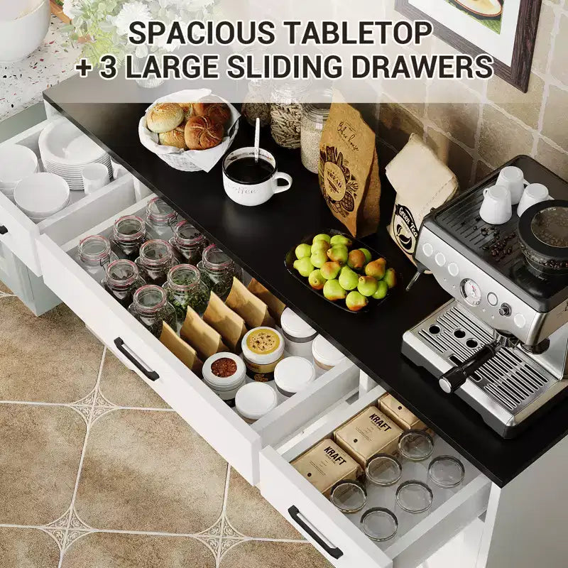 Madia Credenza Contenitore con Cassetti, Mobile Bar Grande da 140cm in Legno con Scaffali e Ante per Cucina Sala da Pranzo Soggiorno