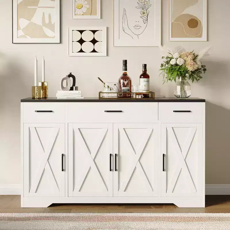 Madia Credenza Contenitore con Cassetti, Mobile Bar Grande da 140cm in Legno con Scaffali e Ante per Cucina Sala da Pranzo Soggiorno