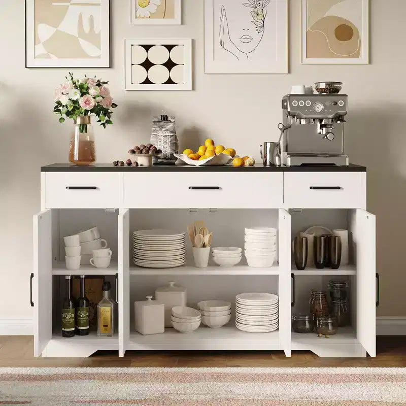 Madia Credenza Contenitore con Cassetti, Mobile Bar Grande da 140cm in Legno con Scaffali e Ante per Cucina Sala da Pranzo Soggiorno