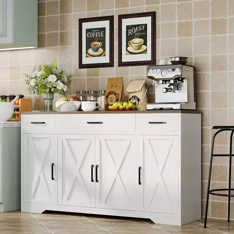 Madia Credenza Contenitore con Cassetti, Mobile Bar Grande da 140cm in Legno con Scaffali e Ante per Cucina Sala da Pranzo Soggiorno