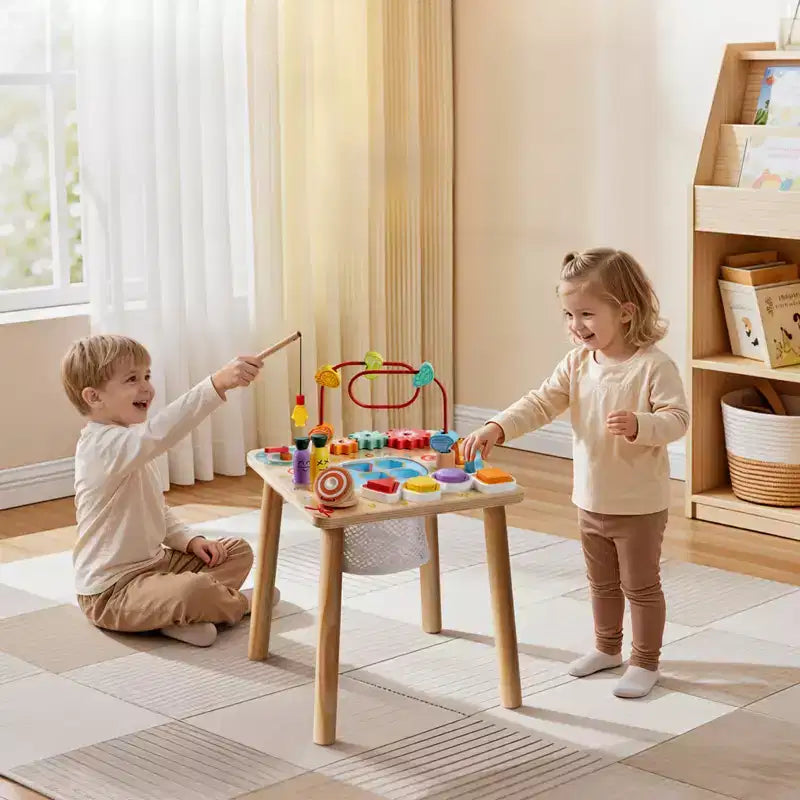 Tavolo Attività Montessori Vevor per Bambini 1-3 Anni, Scrivania Didattica in Legno 8 in 1, Tavolo da Gioco per Bambini e Bambine dai 6+ Mesi, Multicolore