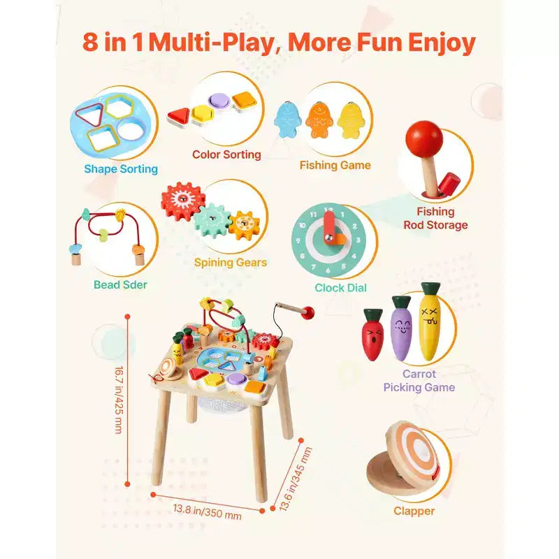 Tavolo Attività Montessori Vevor per Bambini 1-3 Anni, Scrivania Didattica in Legno 8 in 1, Tavolo da Gioco per Bambini e Bambine dai 6+ Mesi, Multicolore