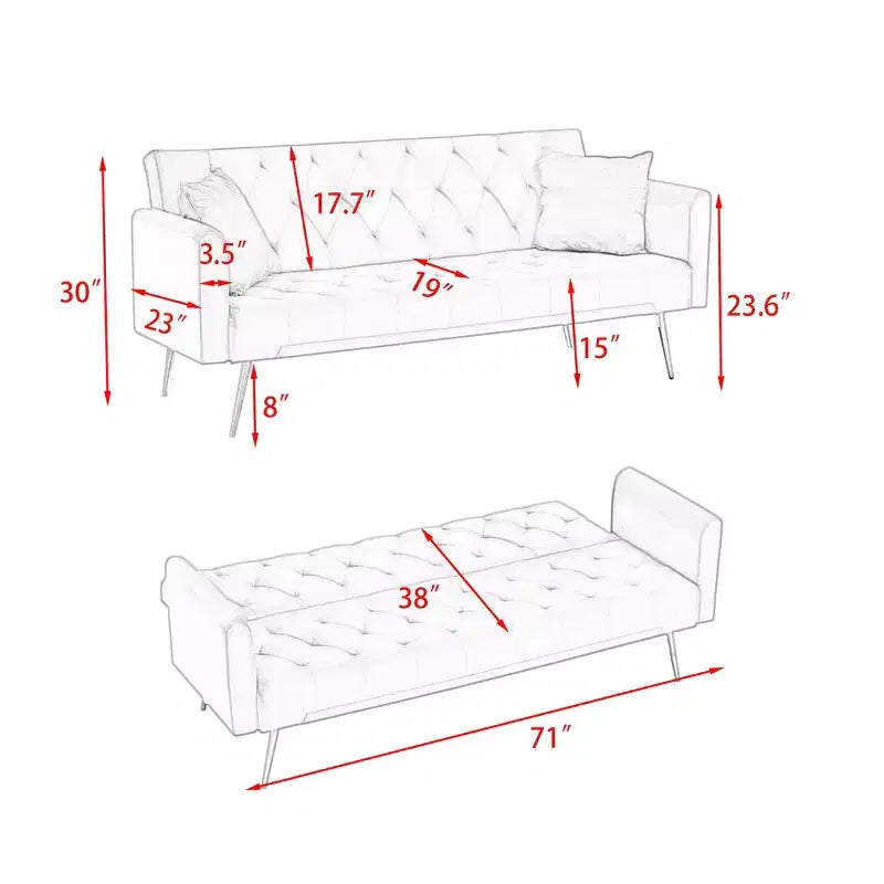 Divano a Due Posti Convertibile da 71 pollici, Divano Letto in Velluto per Soggiorno, Camera da Letto, Ufficio - Modernluxe