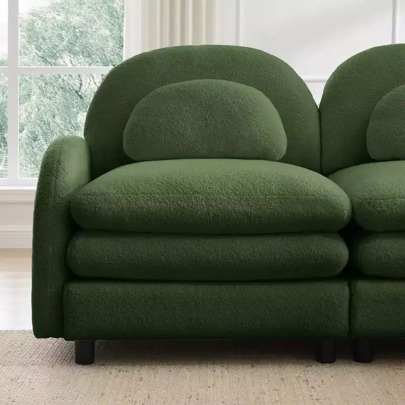 Divano Sezionale Steini Modern 117 a 2 Posti Rivestito in Tessuto Teddy con Cuscini Lombari Curvi e Pouf Rimovibile