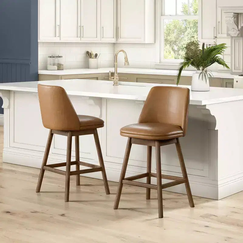 Sgabello da bancone girevole Rome + Oak Rowan 26, finitura noce e pelle marrone, confezione da 4