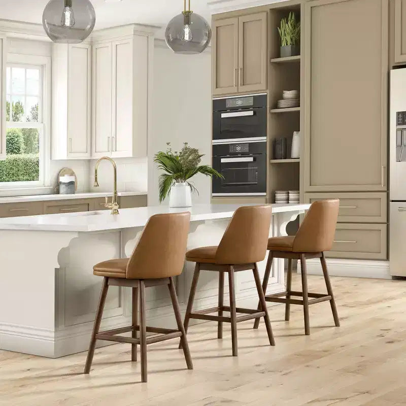 Sgabello da bancone girevole Rome + Oak Rowan 26, finitura noce e pelle marrone, confezione da 4