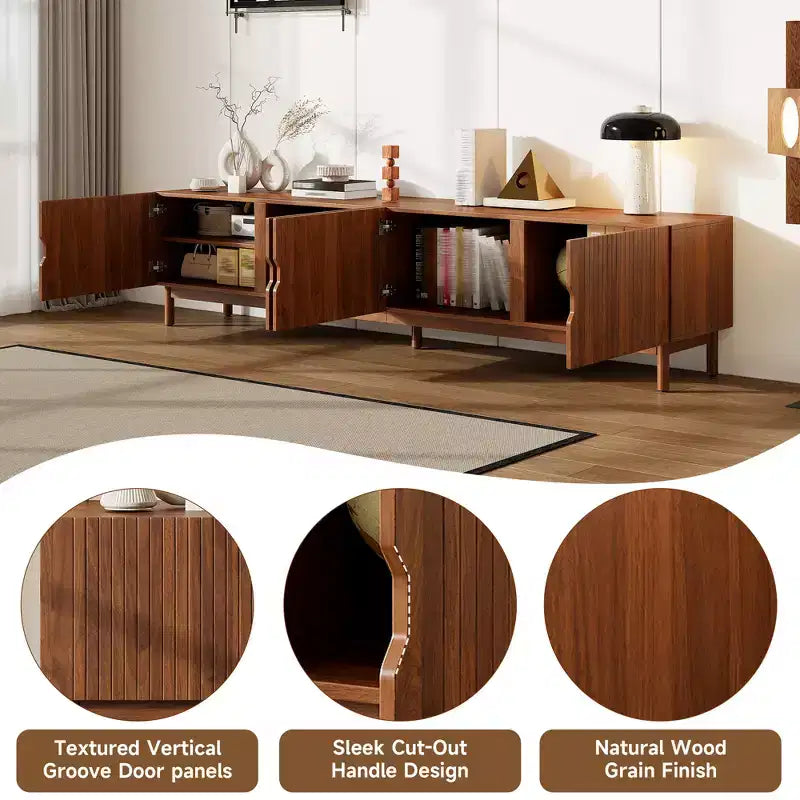 87 Supporto TV per TV fino a 90, Mobile TV Mobile Media Mobile TV Mobile Intrattenimento con Anta Scanalata con Chiusura Ammortizzata e Gambe in Legno Massello - Modernluxe