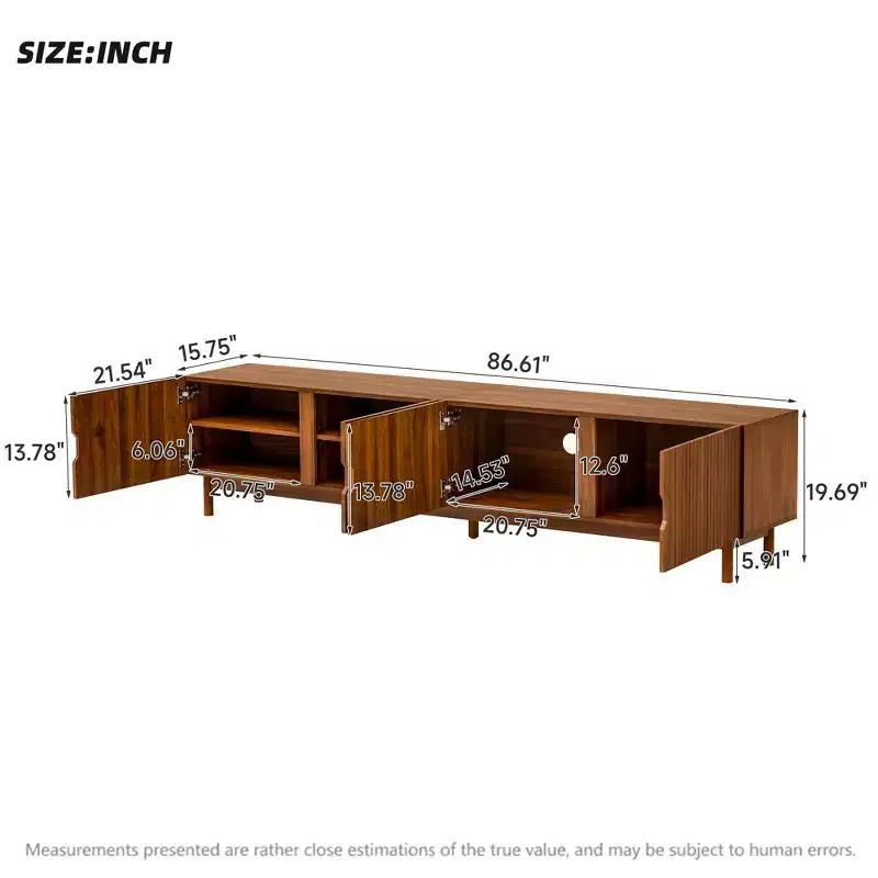 87 Supporto TV per TV fino a 90, Mobile TV Mobile Media Mobile TV Mobile Intrattenimento con Anta Scanalata con Chiusura Ammortizzata e Gambe in Legno Massello - Modernluxe