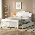 Luxystar Modern Wood Platform Bed with Headboard and 2 Drawers, White
