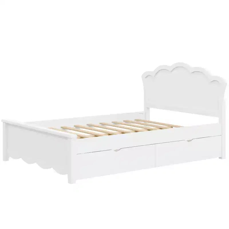 Luxystar Letto Moderno a Piattaforma in Legno con Testiera e 2 Cassetti, Bianco
