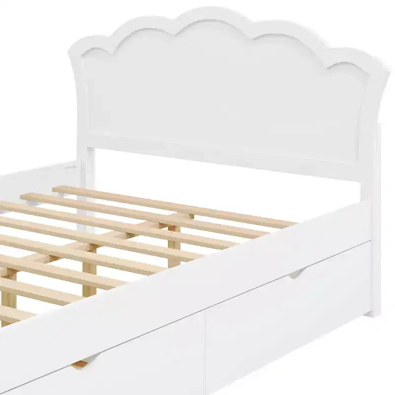 Luxystar Letto Moderno a Piattaforma in Legno con Testiera e 2 Cassetti, Bianco