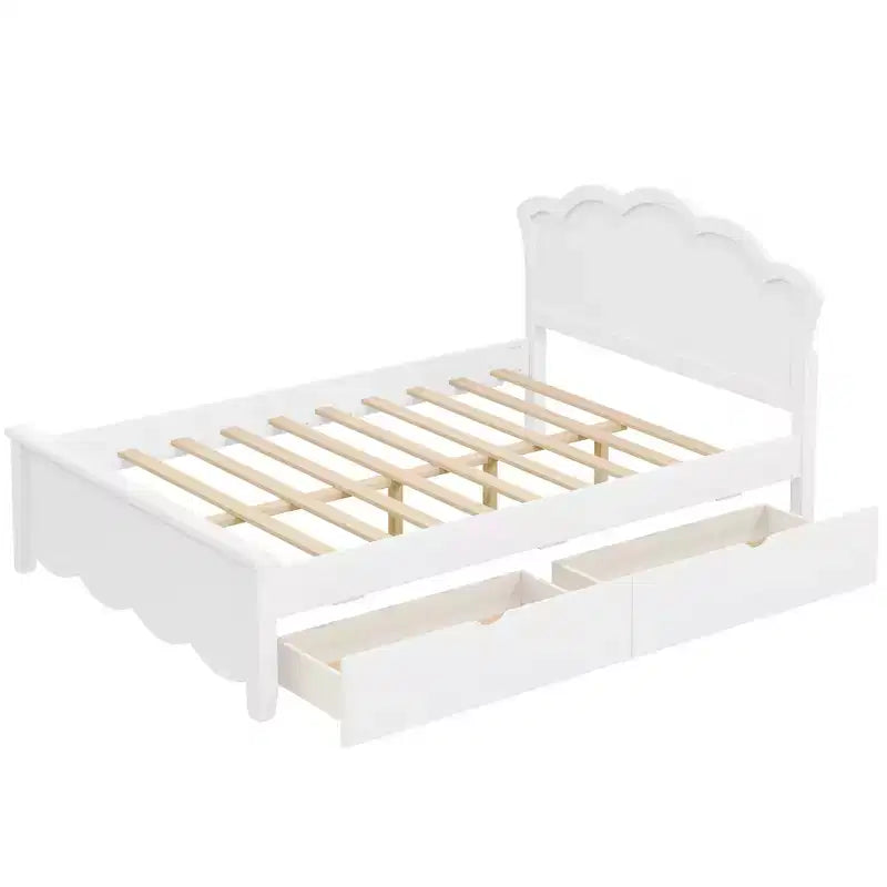 Luxystar Letto Moderno a Piattaforma in Legno con Testiera e 2 Cassetti, Bianco